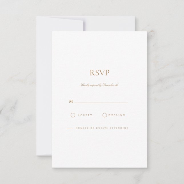 Elegant Script Gold & White RSVP Card (Front)