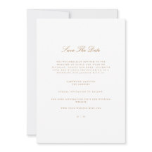 Elegant Script Gold & White Save The Date Card