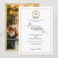 Elegant Script Gold Wreath Monogram Photo Wedding