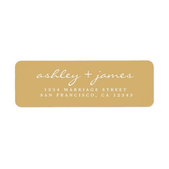 Elegant Script Gold Yellow Wedding Return Address Label (Front)