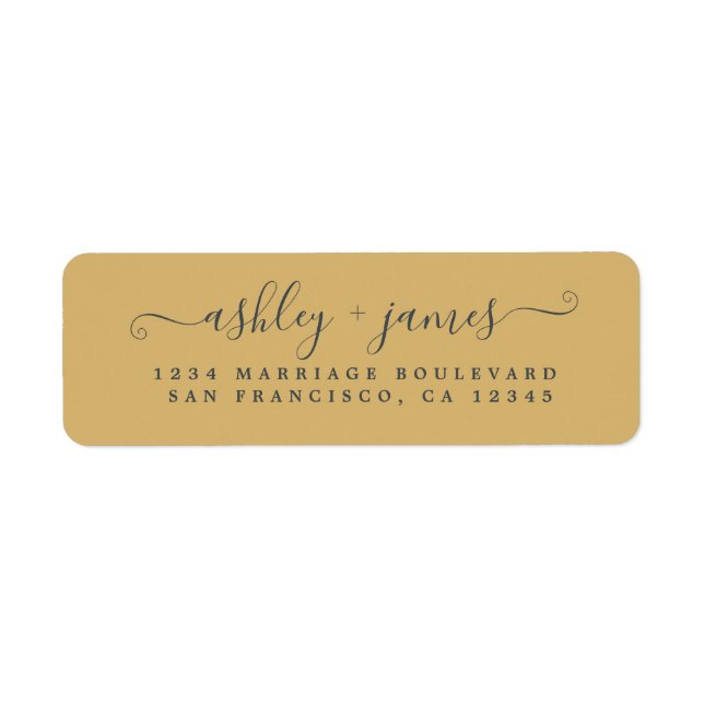 Elegant Script Gold Yellow Wedding Return Address Label (Front)