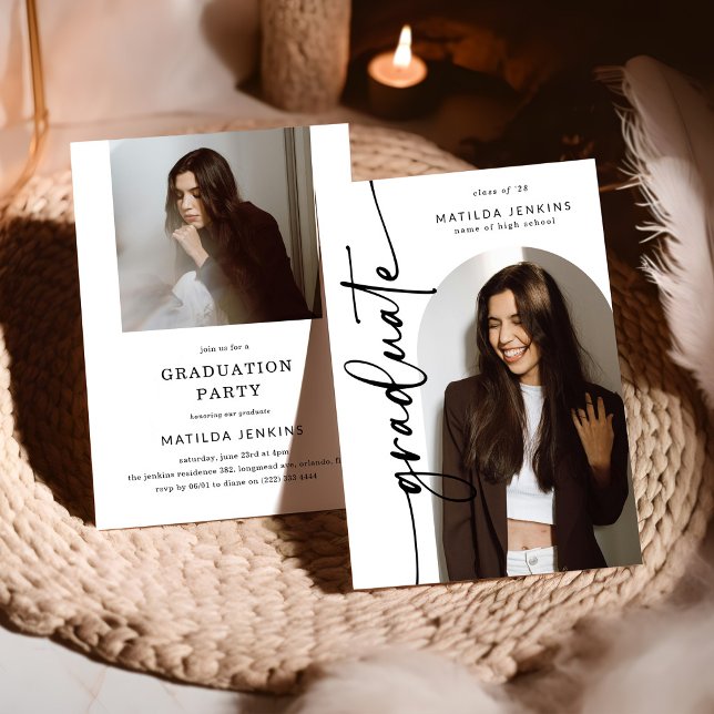 Elegant Script Grad Arch Photo Collage Graduation Invitation (Creator Uploaded)