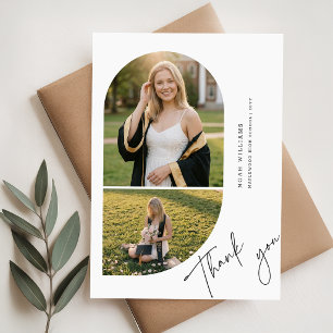 Elegant Script Grad Arch Photo Collage Graduation Thank You Card