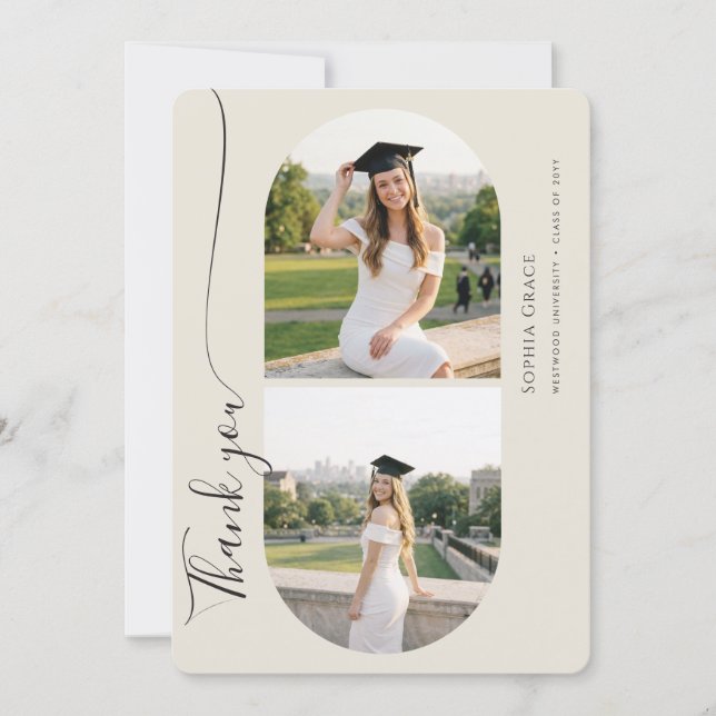 Elegant Script Grad Arch Photo Graduation Party Thank You Card (Front)