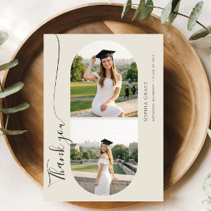Elegant Script Grad Arch Photo Graduation Party Thank You Card