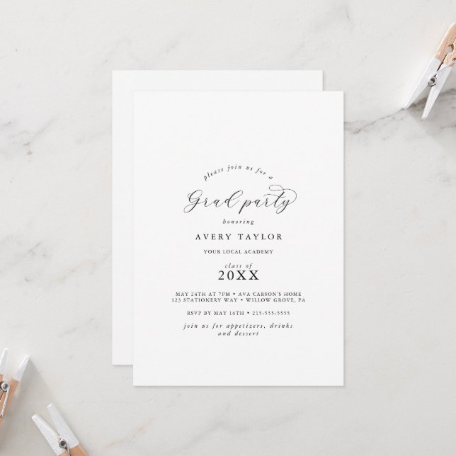 Elegant Script Grad Party Invitation (Front/Back In Situ)