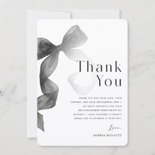 Elegant Script Grad Photo Black Bow Graduation Thank You Card