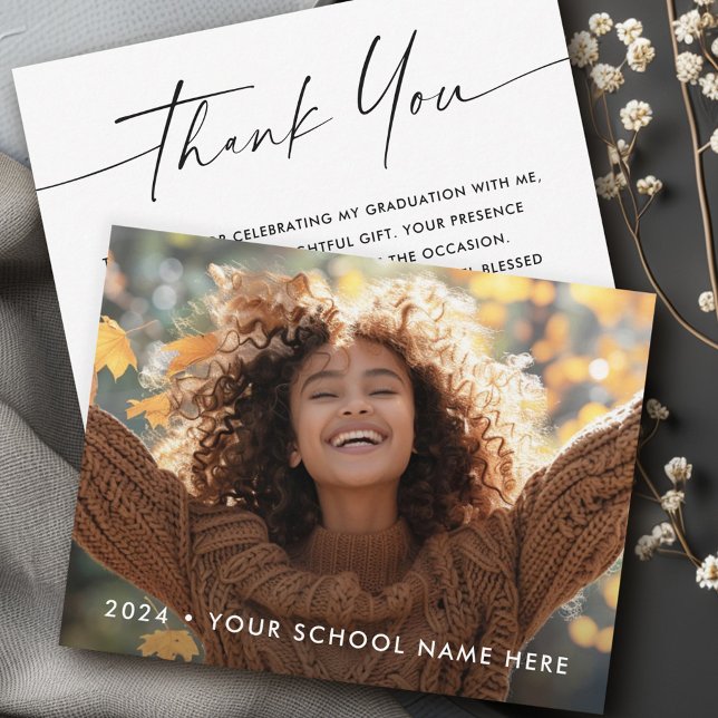 Elegant script grad photo graduate graduation thank you card (Elegant script grad photo graduate graduation thank you card)