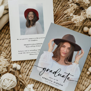 Elegant Script Graduate 2 Photo Collage Graduation Announcement