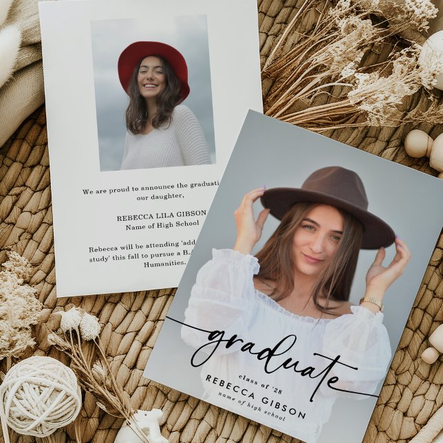 Elegant Script Graduate 2 Photo Collage Graduation Announcement (Creator Uploaded)
