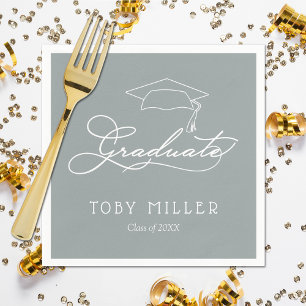 Elegant Script Graduate on Silver Grey Graduation Napkin