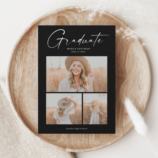 Elegant Script Graduate Photo Collage Graduation Magnetic Invitation (Creator Uploaded)