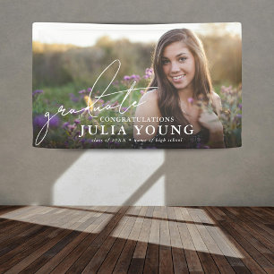 Elegant Script Graduate Photo Congratulations Banner