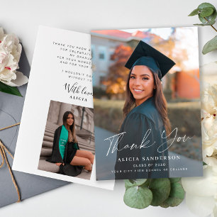 Elegant script graduate photo graduation thank you card