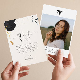 Elegant Script Graduate Photo Nursing Graduation Thank You Card