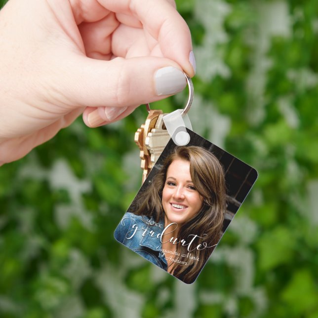 Elegant Script Graduate Photo Personalised Key Ring (Hand)