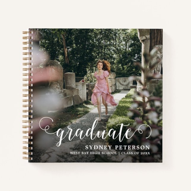 Elegant Script Graduation 2 Photo Guest Book (Front)