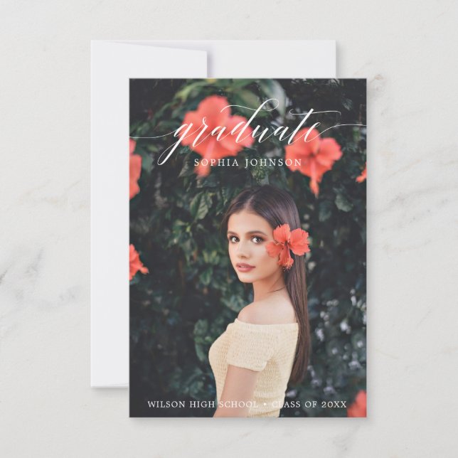 Elegant Script Graduation Announcement with Photo (Front)