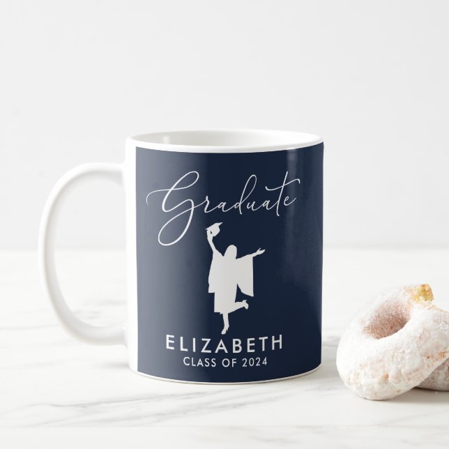 Elegant Script Graduation Blue Coffee Mug (With Donut)