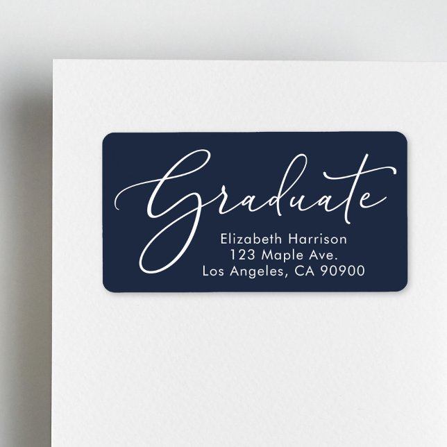 Elegant Script Graduation Blue Return Address Label (Creator Uploaded)