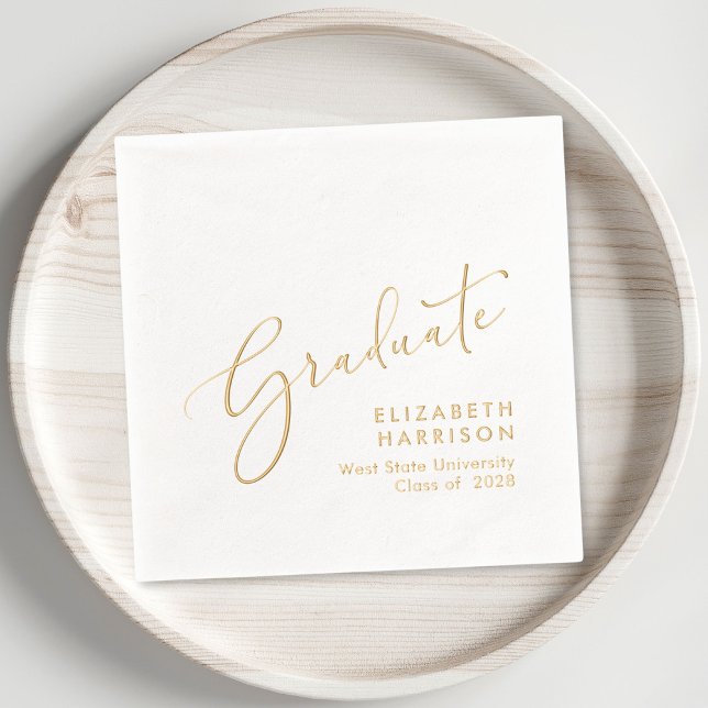Elegant Script Graduation Party Foil Napkins (Elevate your graduation party decor with these classic and elegant foil napkins)