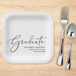 Elegant Script Graduation Party Paper Plate<br><div class="desc">Elegant white graduation party paper plates with "Graduate" in a chic modern script and the grad's name,  school and class year in simple typography.</div>