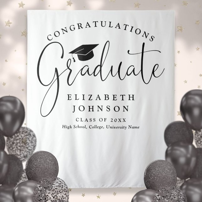 Elegant Script Graduation Party Photo Backdrop Tapestry (Elegant Script Graduation Party Photo Backdrop)