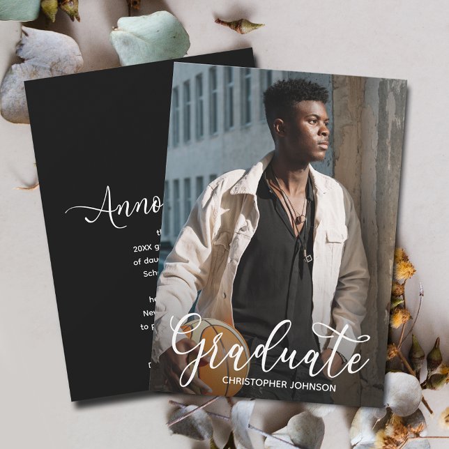 Elegant Script Graduation Photo Announcement (Simple Script Graduation Photo Announcements)