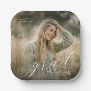 Elegant Script Graduation Photo Paper Plate