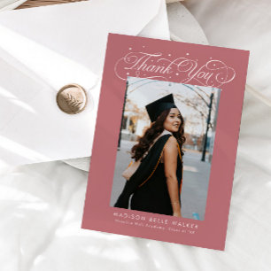 Elegant Script Graduation Photo Pink Thank You Card