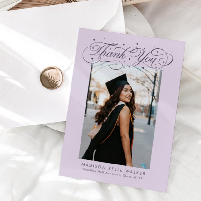 Elegant Script Graduation Photo Purple Thank You Card (Creator Uploaded)
