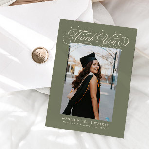Elegant Script Graduation Photo Sage Green Thank You Card