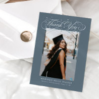 Elegant Script Graduation Photo Slate Blue