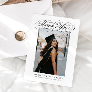 Elegant Script Graduation Photo Thank You Card