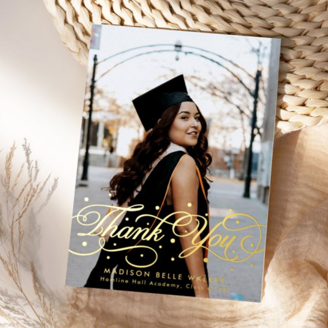 Elegant Script Graduation Photo Thank You Card (Creator Uploaded)