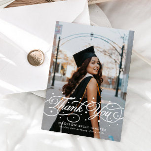 Elegant Script Graduation Photo Thank You Card