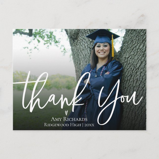 Elegant Script | Graduation Photo Thank You Postcard (Front)