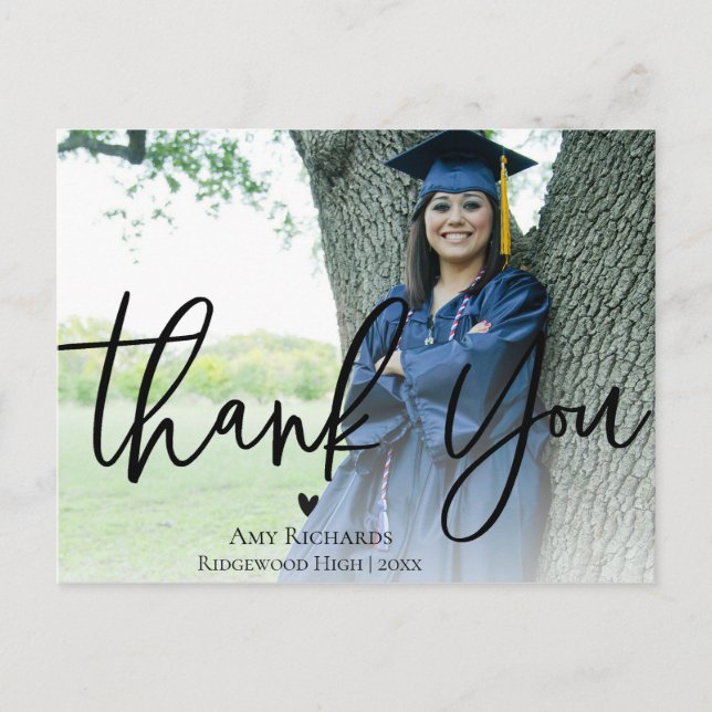 Elegant Script | Graduation Photo Thank You Postcard (Front)