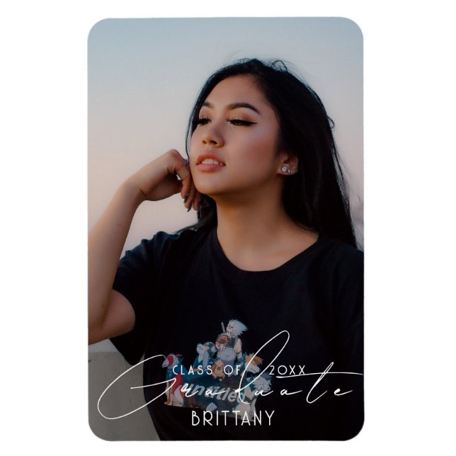 Elegant Script Graduation Save the Date Photo Magnet (Vertical)