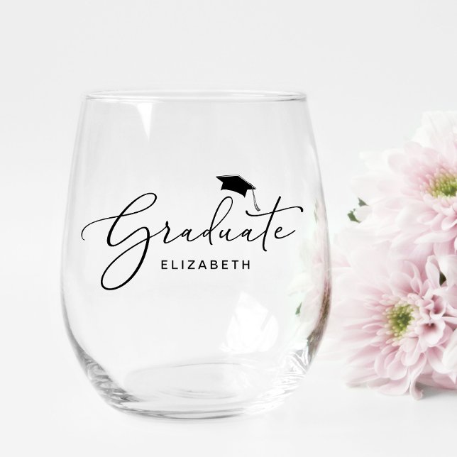 Elegant Script Graduation Stemless Wine Glass (Creator Uploaded)
