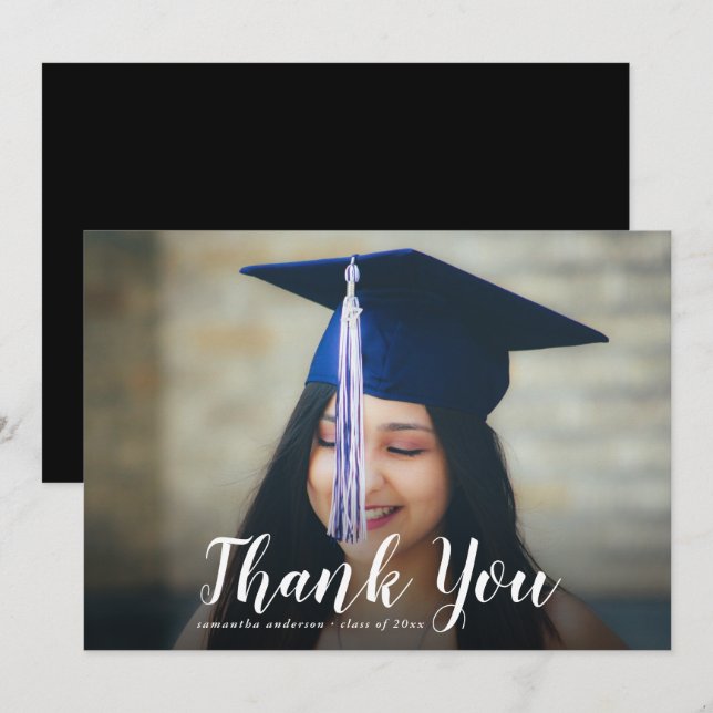 Elegant Script Graduation Thank You Card (Front/Back)