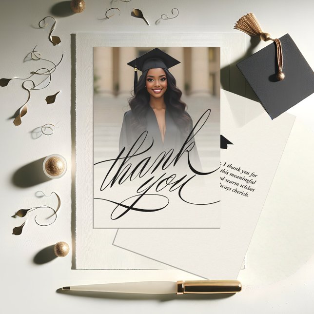 Elegant Script Graduation Thank You Photo Card (Elegant Script Graduation Photo Thank You Card)