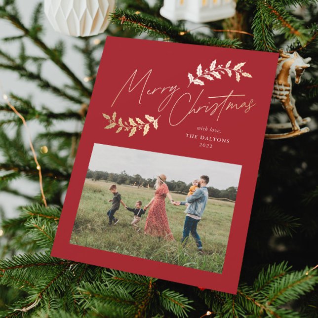Elegant Script Grand Format Red Gold Christmas Holiday Card (Creator Uploaded)