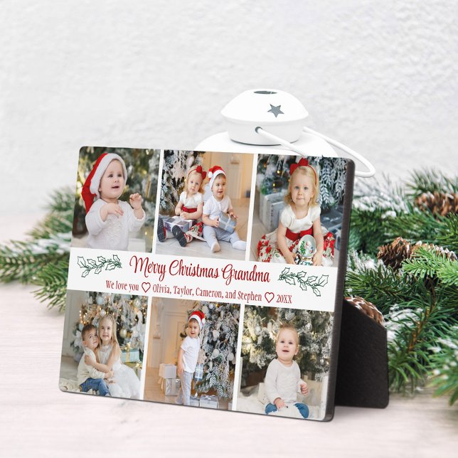 Elegant Script Grandma Christmas 6 Photo Collage  Plaque (Creator Uploaded)