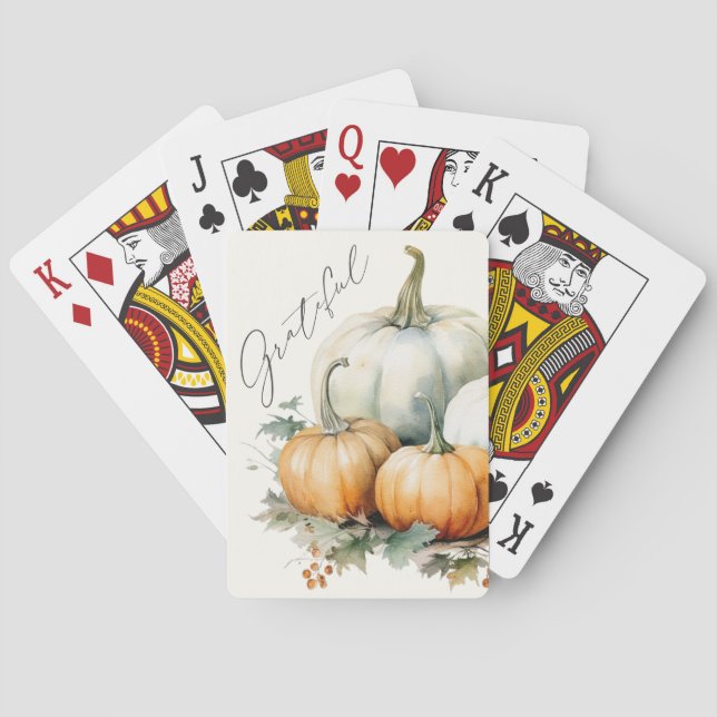 Elegant Script Grateful Rustic Pumpkin Playing Cards (Back)