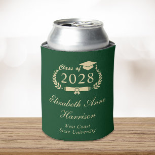 Elegant Script Green Gold Graduation Party Can Cooler