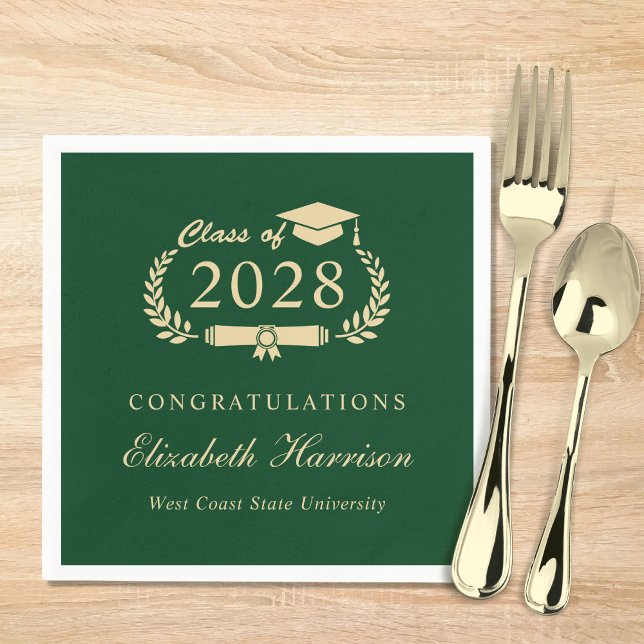 Elegant Script Green Gold Graduation Party Napkin (Creator Uploaded)