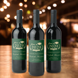 Elegant Script Green Gold Party Graduation Wine Label