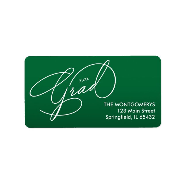 Elegant Script Green Graduation Return Address Label (Front)