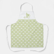 Elegant Script Green Monogram Butterfly Pattern